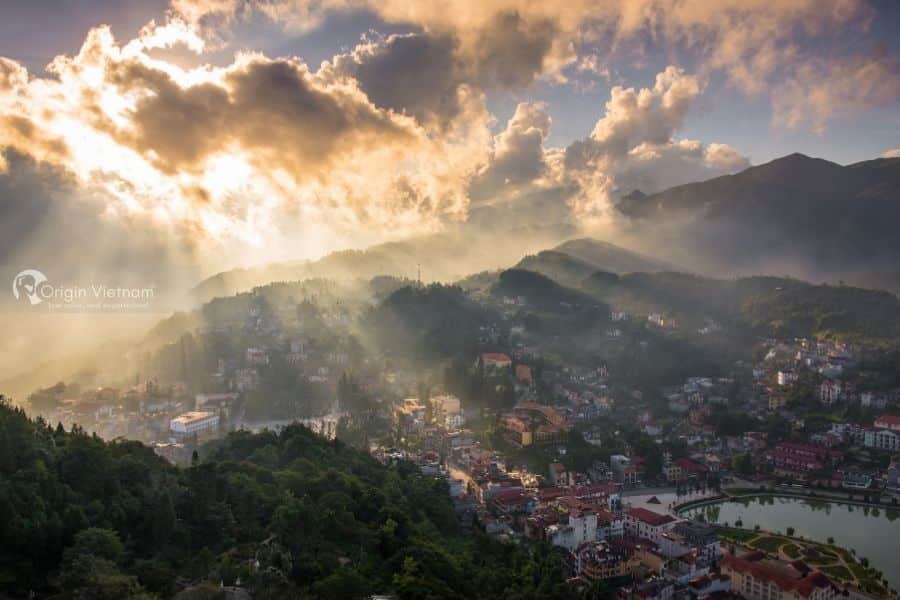 Sapa Town before sunset from Ham Rong Mountain
