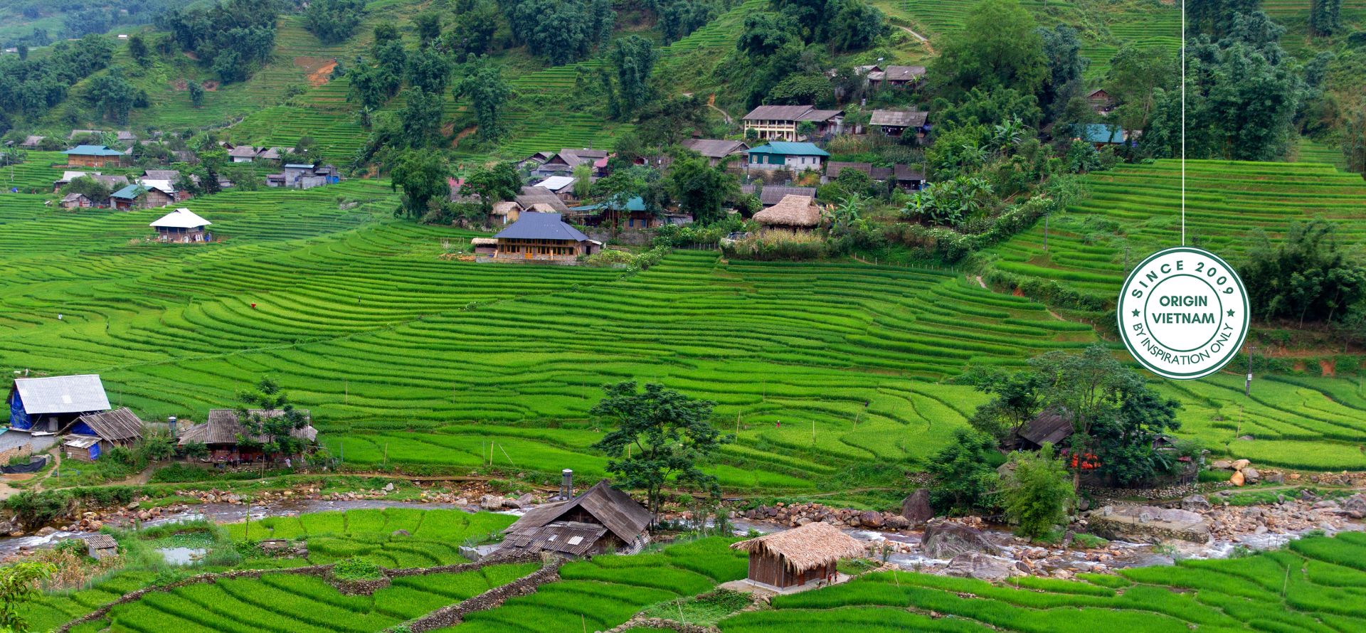 Sapa Homestay Tours with views of terraced rice fields and local people with village houses